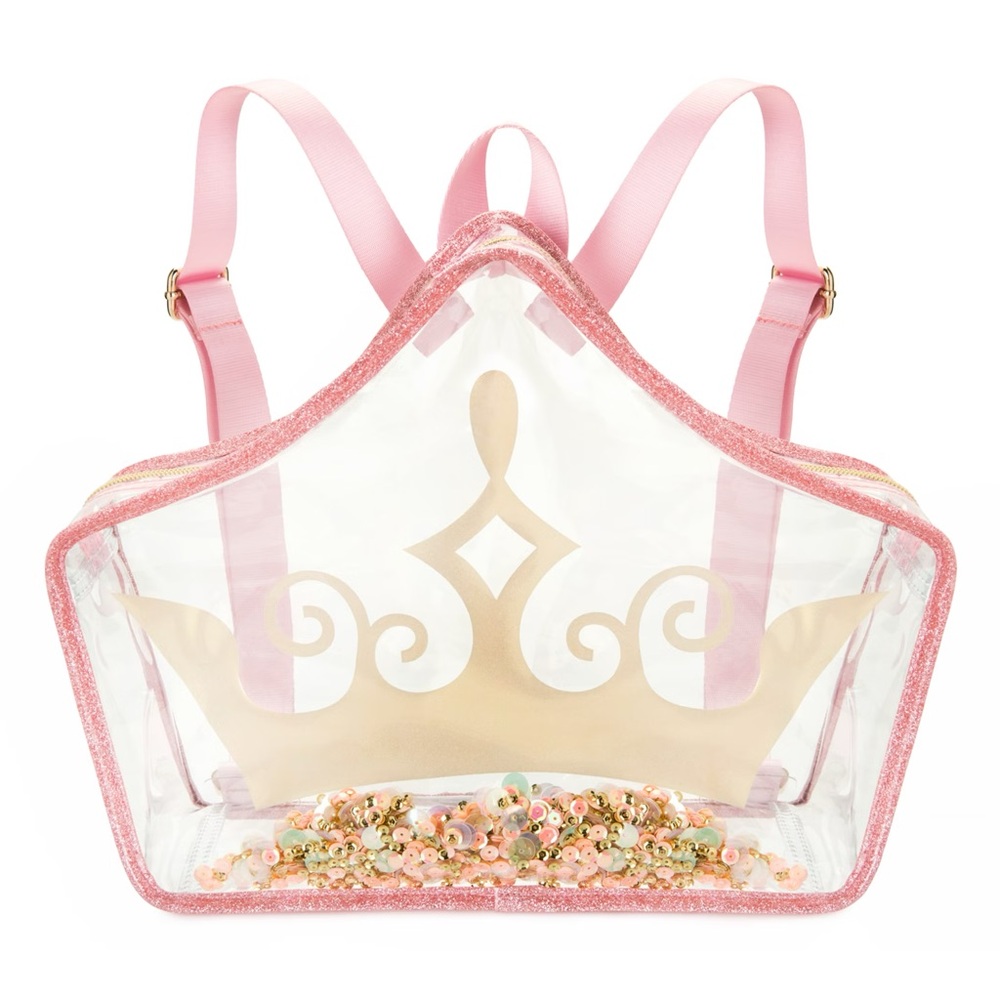 Disney Princess Gold Crown Pink Clear Sequin Swim Bag Backpack
